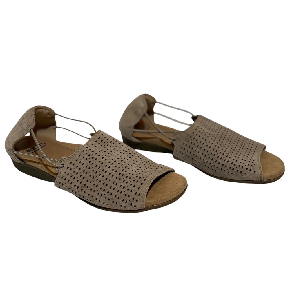 Earth Origins Taupe Perforated Suede Bungee Strap Sandals Women Size 8/8.5 Shoes